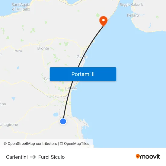 Carlentini to Furci Siculo map