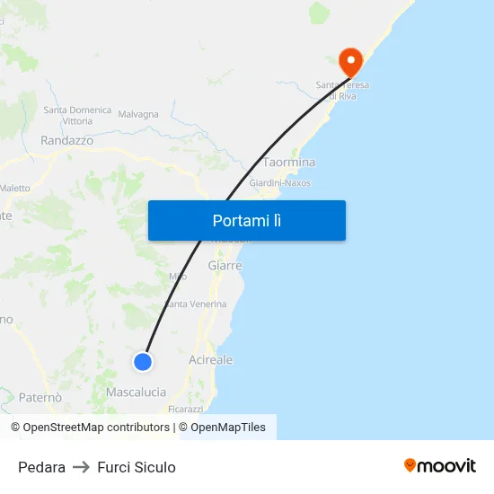 Pedara to Furci Siculo map