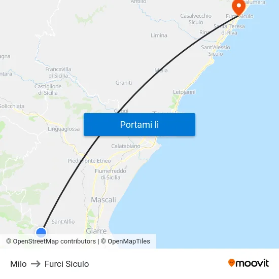 Milo to Furci Siculo map