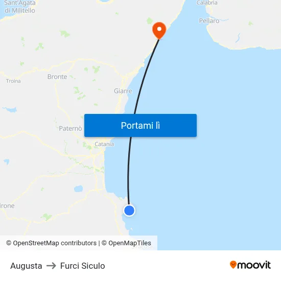 Augusta to Furci Siculo map
