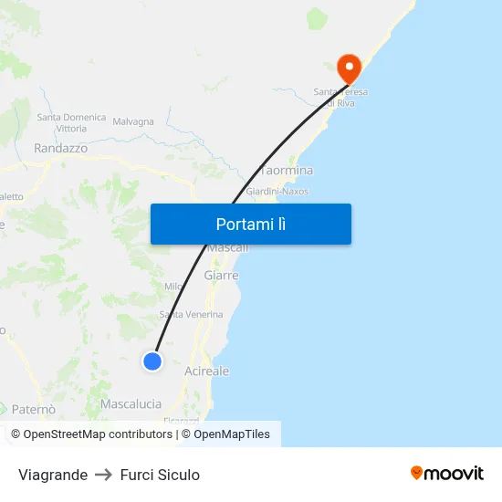 Viagrande to Furci Siculo map
