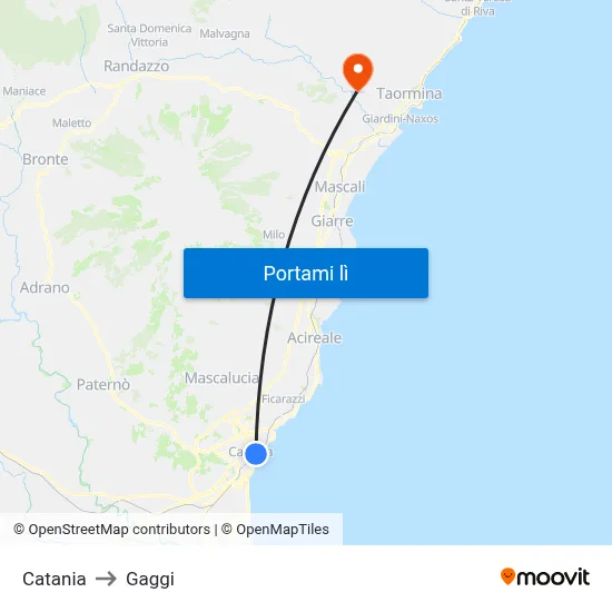 Catania to Gaggi map