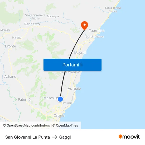 San Giovanni La Punta to Gaggi map