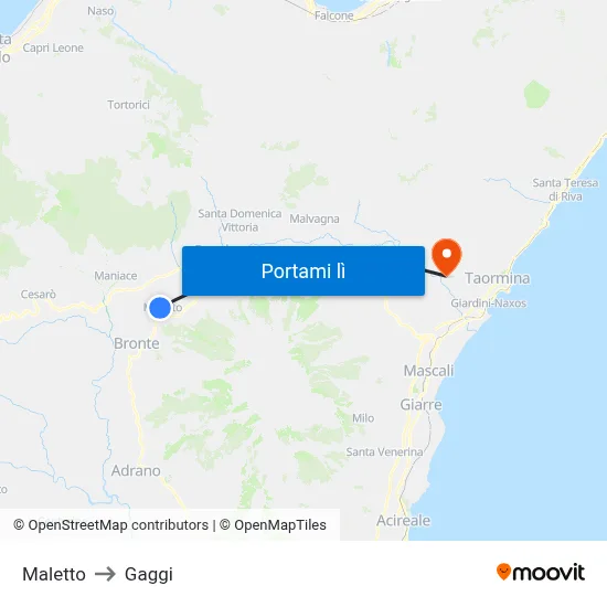 Maletto to Gaggi map