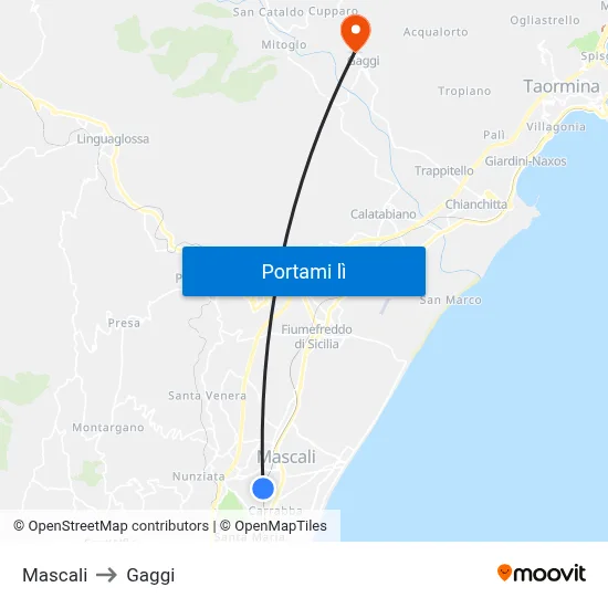 Mascali to Gaggi map