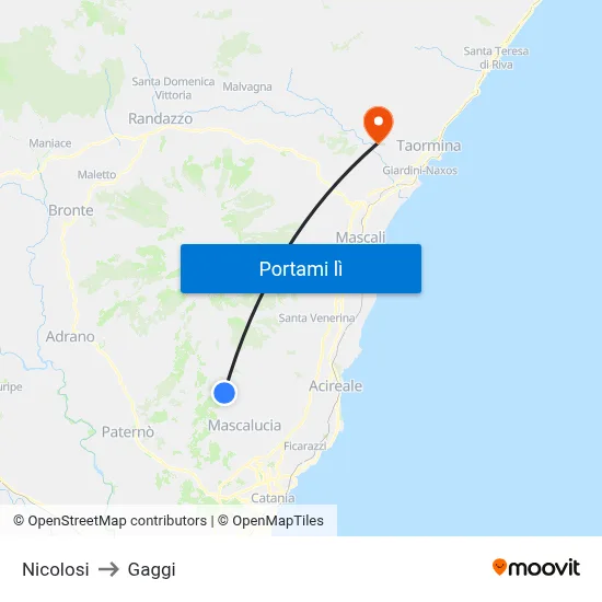 Nicolosi to Gaggi map