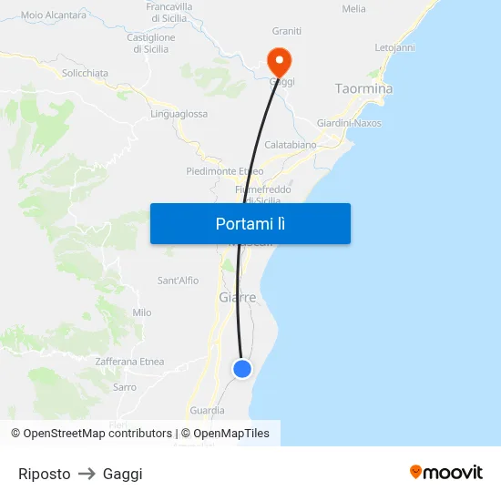 Riposto to Gaggi map