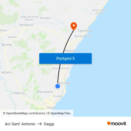 Aci Sant' Antonio to Gaggi map