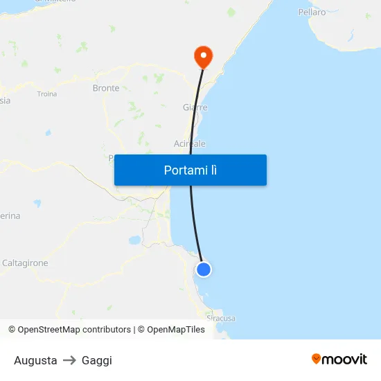 Augusta to Gaggi map