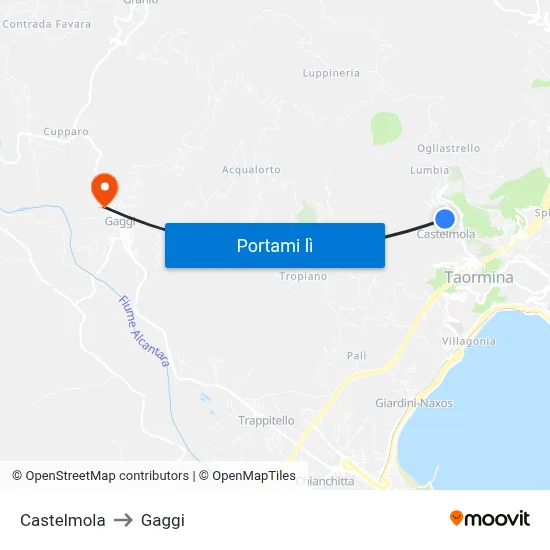 Castelmola to Gaggi map