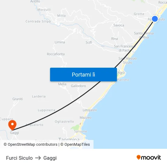 Furci Siculo to Gaggi map