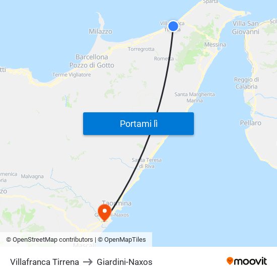 Villafranca Tirrena to Giardini-Naxos map