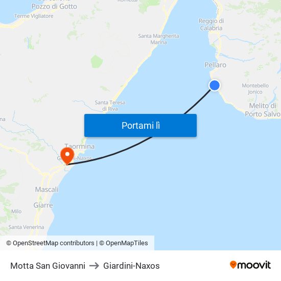 Motta San Giovanni to Giardini-Naxos map