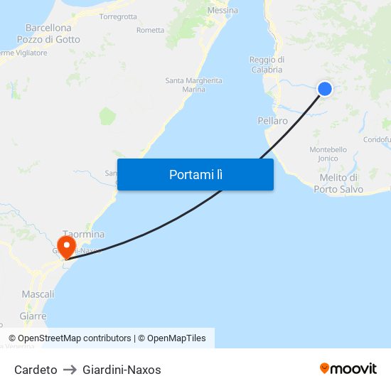 Cardeto to Giardini-Naxos map