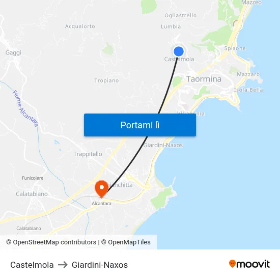 Castelmola to Giardini-Naxos map
