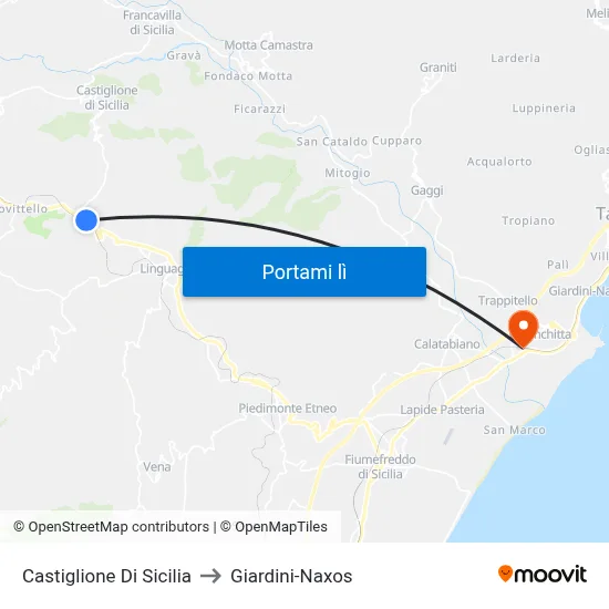 Castiglione Di Sicilia to Giardini-Naxos map