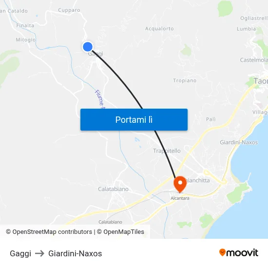 Gaggi to Giardini-Naxos map
