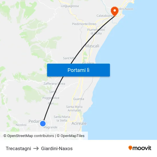 Trecastagni to Giardini-Naxos map