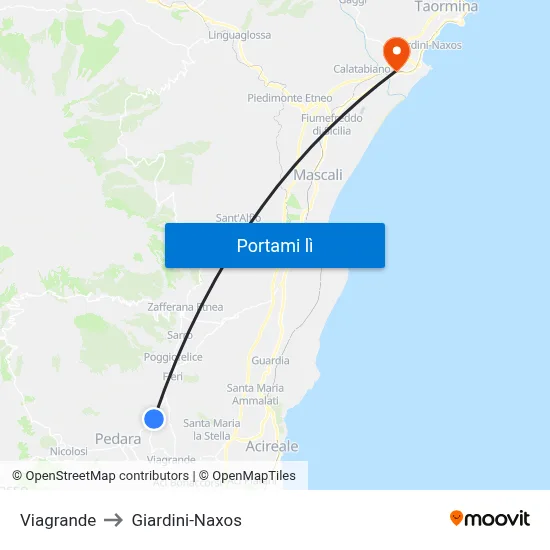 Viagrande to Giardini-Naxos map