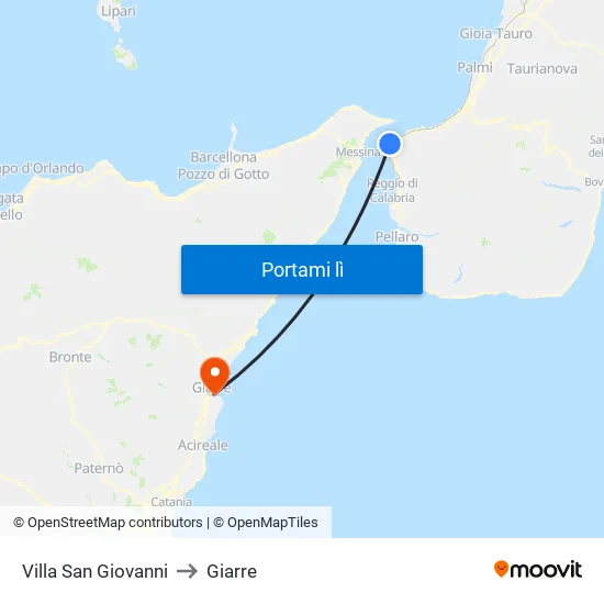 Villa San Giovanni to Giarre map