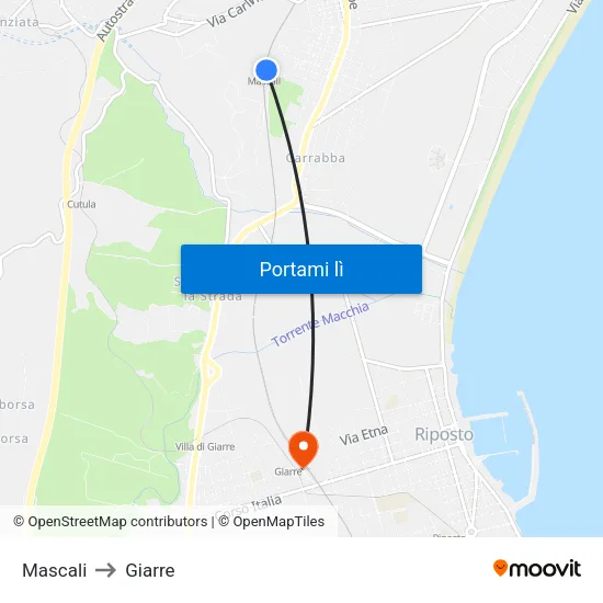 Mascali to Giarre map