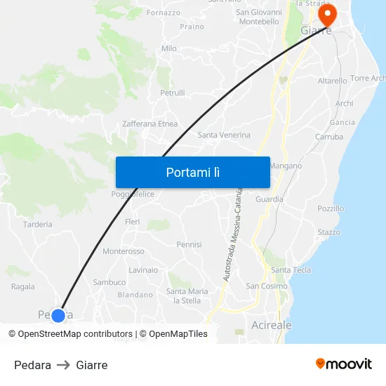 Pedara to Giarre map