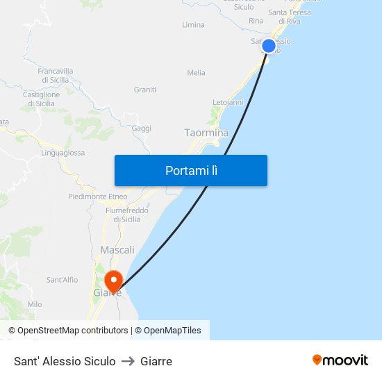 Sant' Alessio Siculo to Giarre map