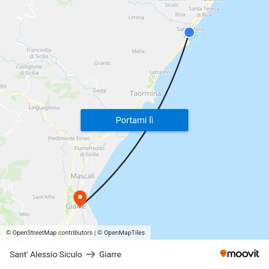 Sant' Alessio Siculo to Giarre map