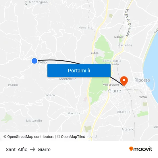 Sant' Alfio to Giarre map
