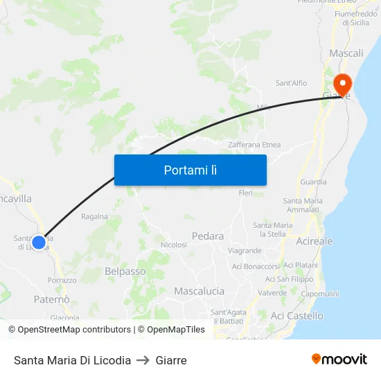 Santa Maria Di Licodia to Giarre map