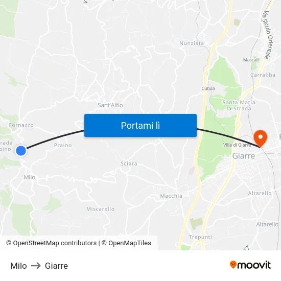 Milo to Giarre map