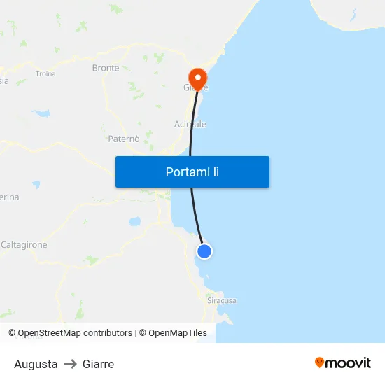 Augusta to Giarre map