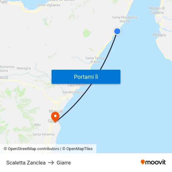 Scaletta Zanclea to Giarre map