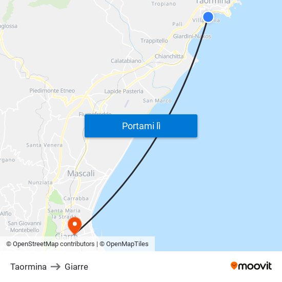 Taormina to Giarre map