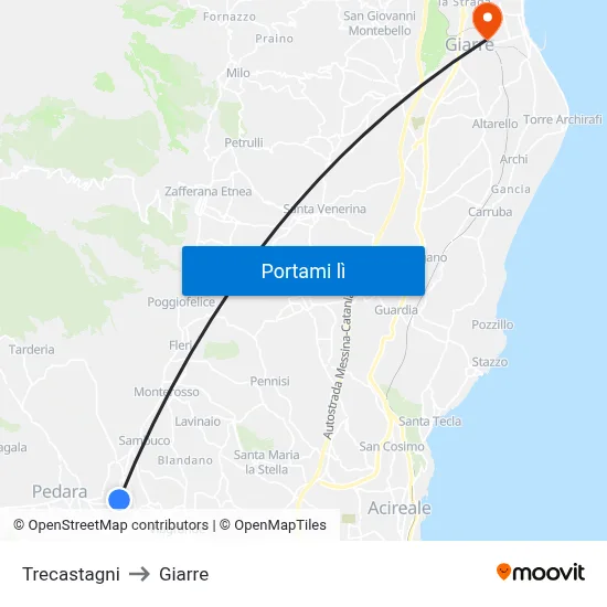 Trecastagni to Giarre map