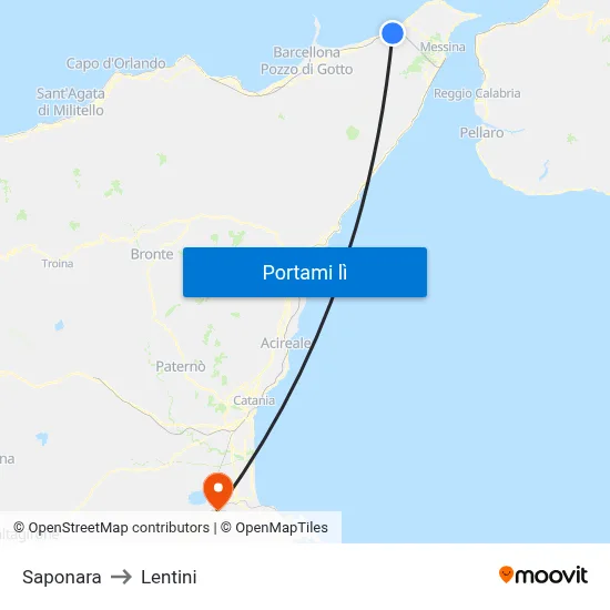 Saponara to Lentini map