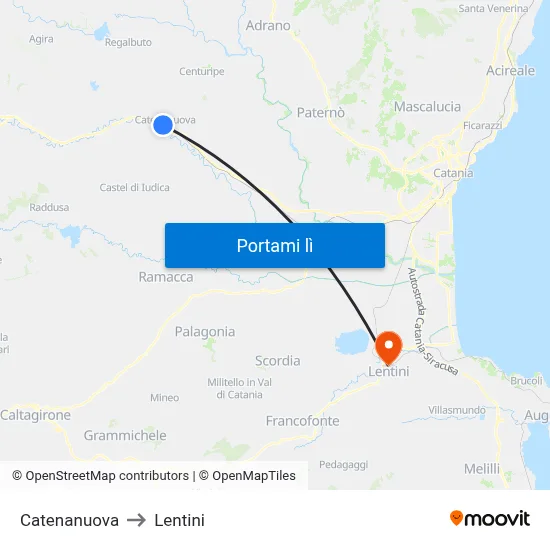 Catenanuova to Lentini map