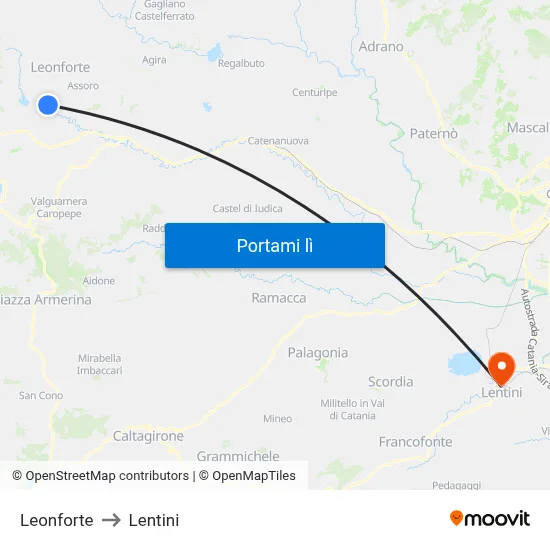 Leonforte to Lentini map