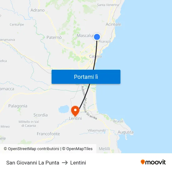 San Giovanni La Punta to Lentini map