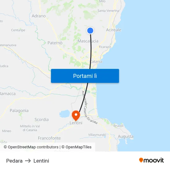 Pedara to Lentini map