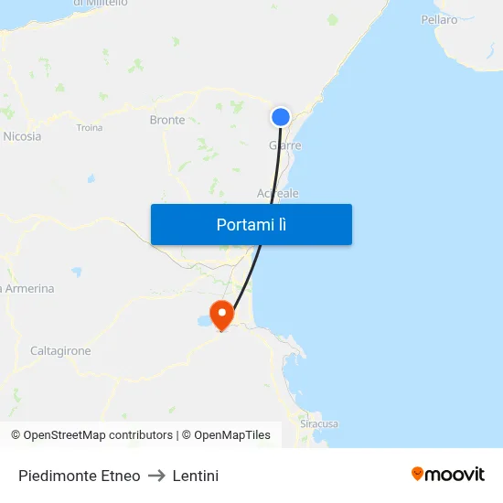 Piedimonte Etneo to Lentini map