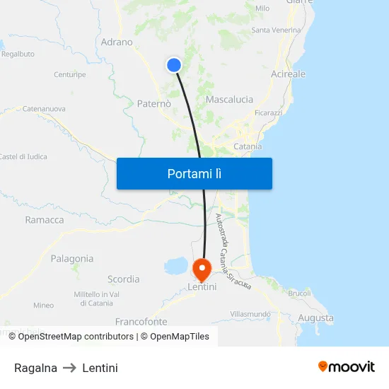 Ragalna to Lentini map