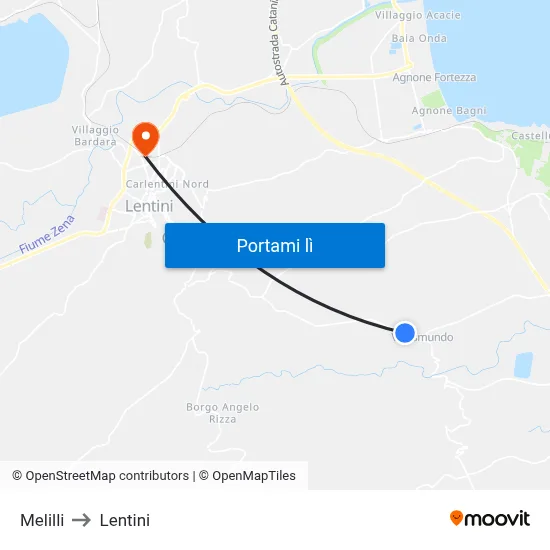 Melilli to Lentini map