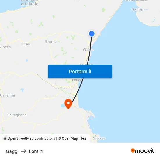 Gaggi to Lentini map