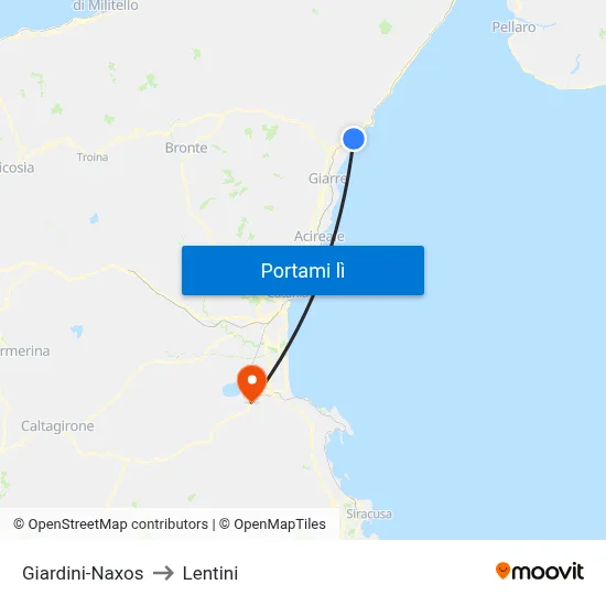 Giardini-Naxos to Lentini map