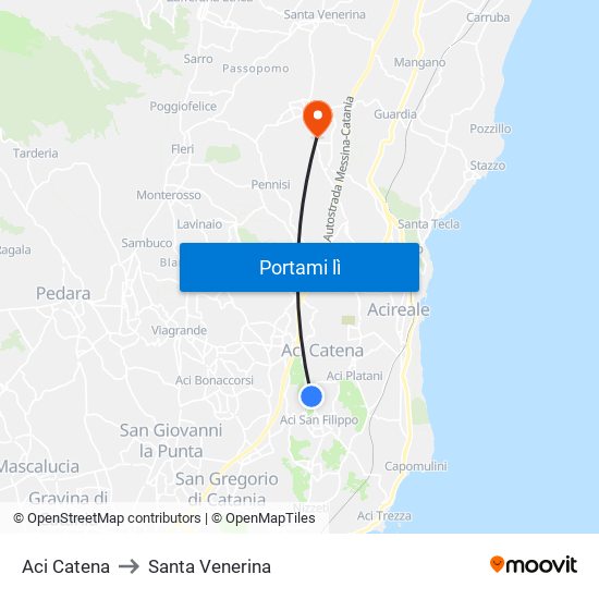 Aci Catena to Santa Venerina map