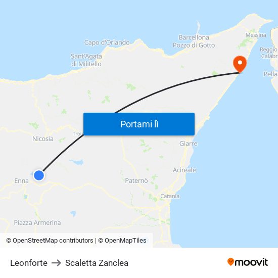 Leonforte to Scaletta Zanclea map