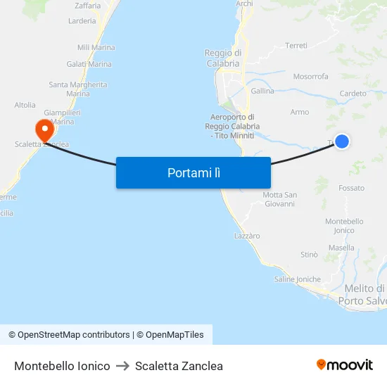 Montebello Ionico to Scaletta Zanclea map