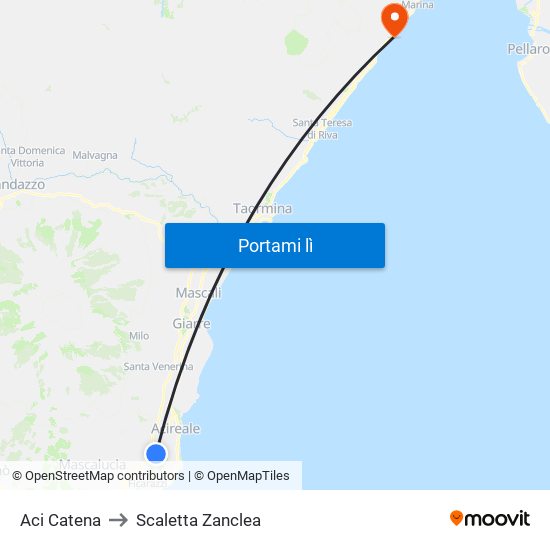 Aci Catena to Scaletta Zanclea map