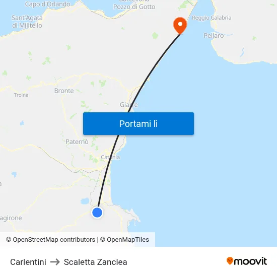 Carlentini to Scaletta Zanclea map